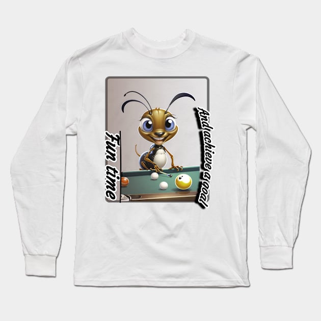 Cute smiley ant playing billiards Long Sleeve T-Shirt by Human light 